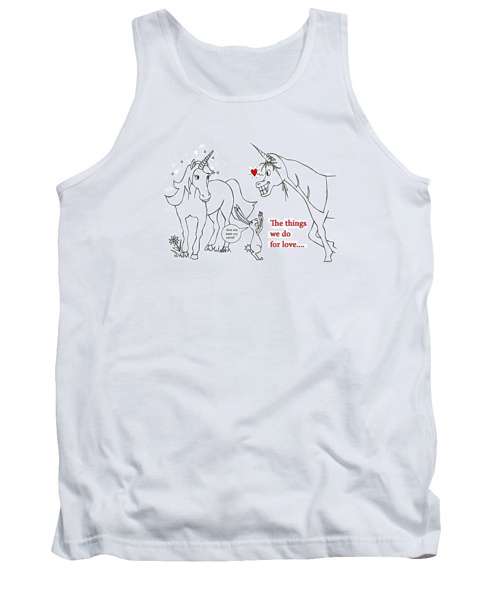 Valentine Tank Top featuring the drawing Unicorn Valentines card by Konni Jensen