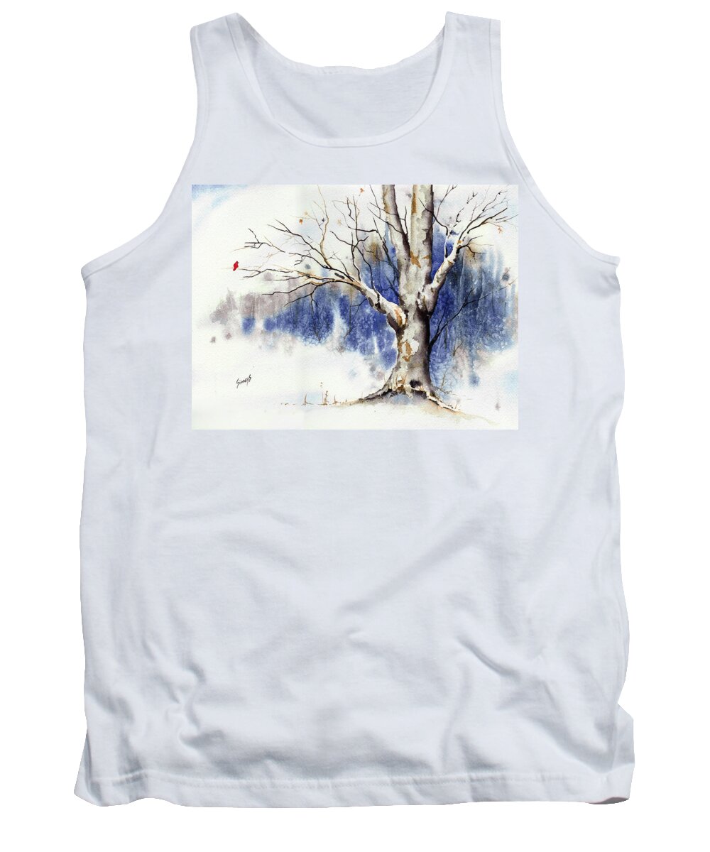 Tree Tank Top featuring the painting Untitled Winter Tree by Sam Sidders