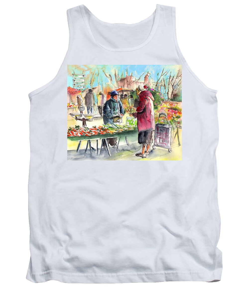 Travel Tank Top featuring the painting Vegetables Seller in a Provence Market by Miki De Goodaboom