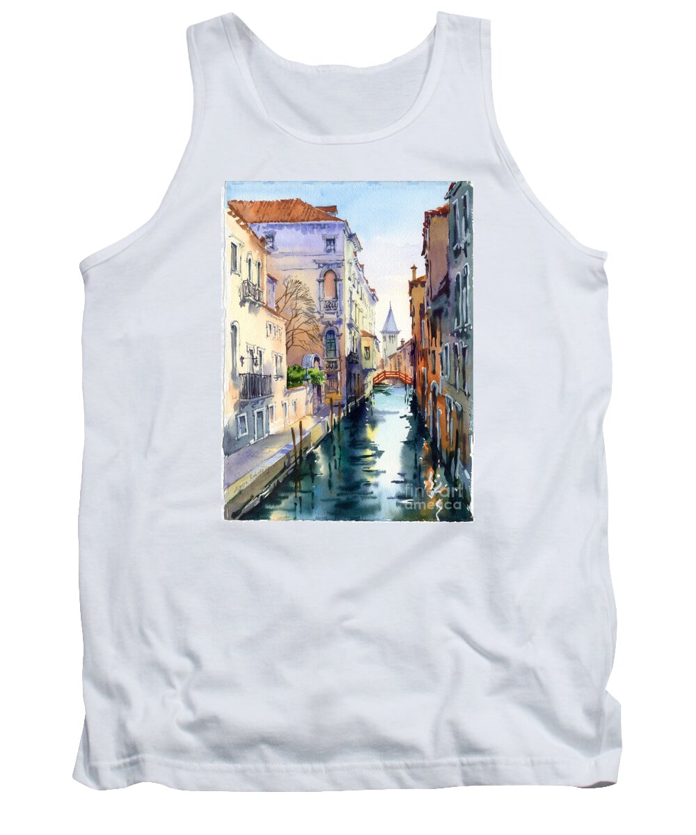 Venetian Canal Tank Top featuring the painting Venetian Canal V by Maria Rabinky