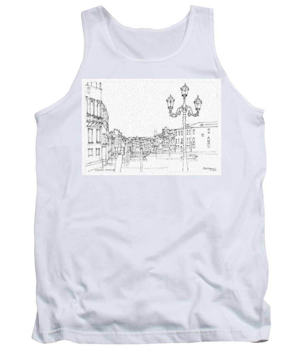 Canal. Ferry Tank Top featuring the drawing Venice Evening Sketch by Dai Wynn