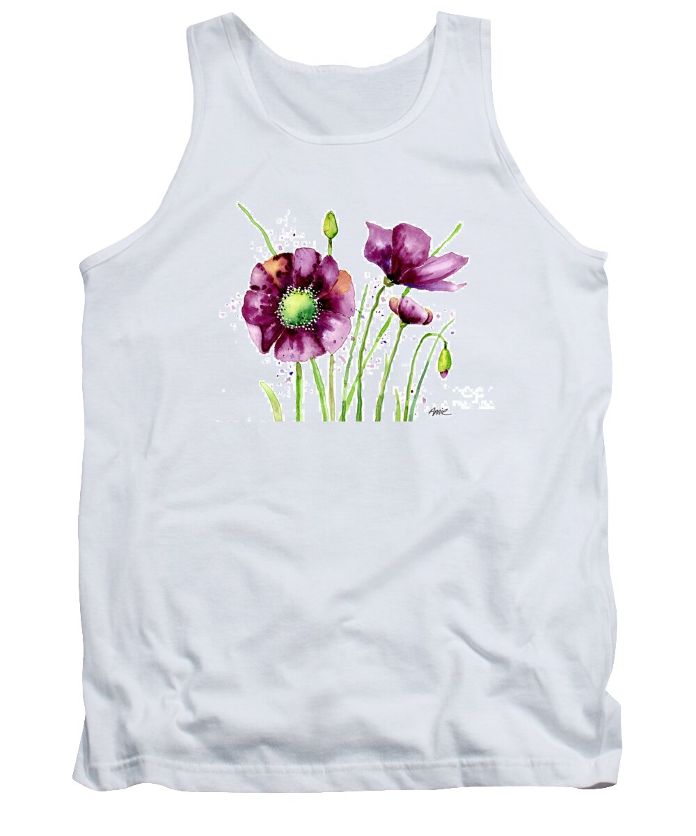 Poppy Tank Top featuring the painting Violet Poppies by Annie Troe