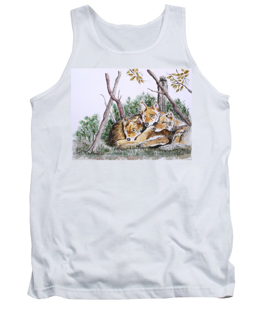 Wolf Prints Tank Top featuring the painting Waiting by Joette Snyder