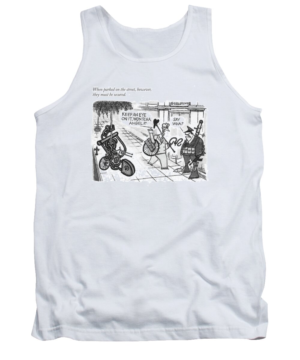 118948 Aro Arnold Roth When Parked On The Street Tank Top featuring the drawing When Parked On The Street by Arnold Roth