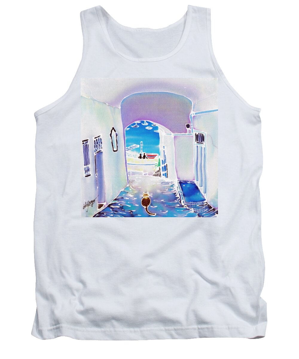 Spain Tank Top featuring the painting White and blue 1 by Hisayo OHTA
