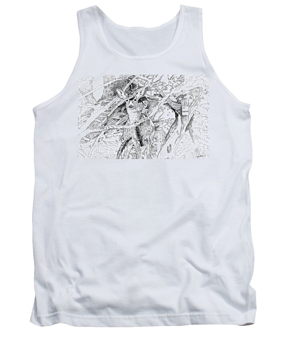 Art Tank Top featuring the drawing White-tail Encounter by Bern Miller
