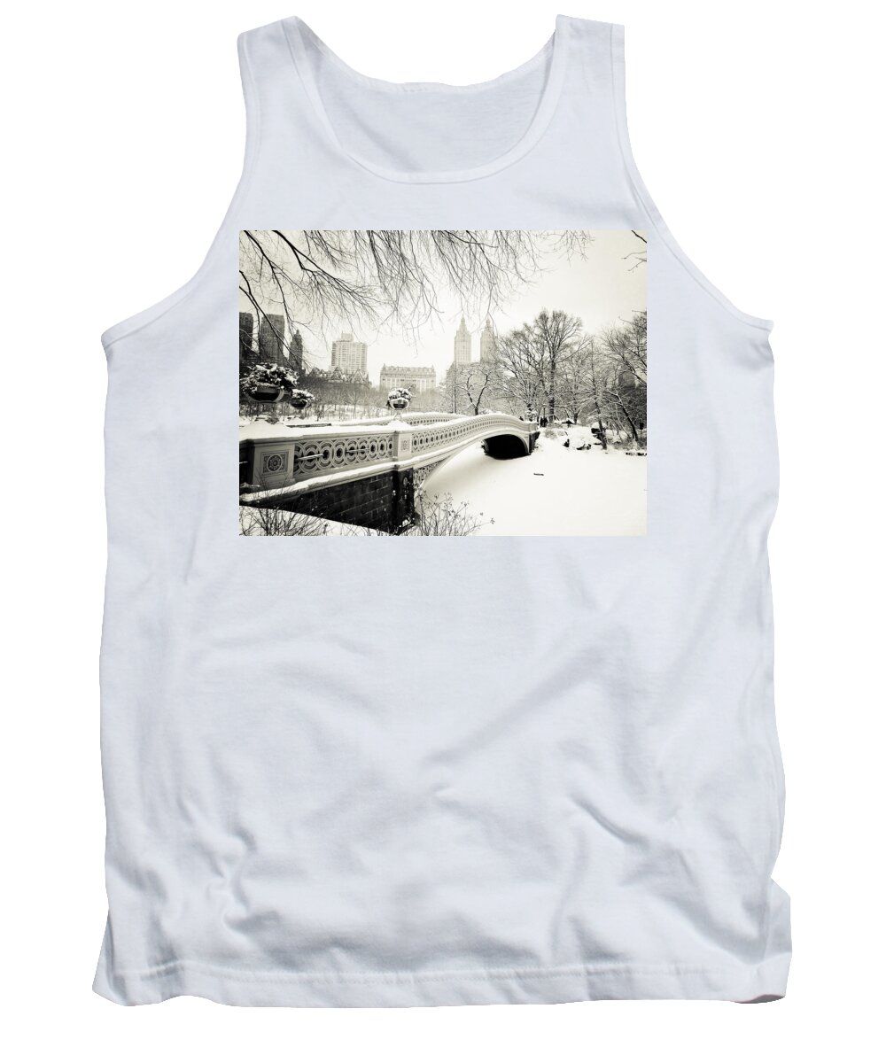 New York City Tank Top featuring the photograph Winter's Touch - Bow Bridge - Central Park - New York City by Vivienne Gucwa