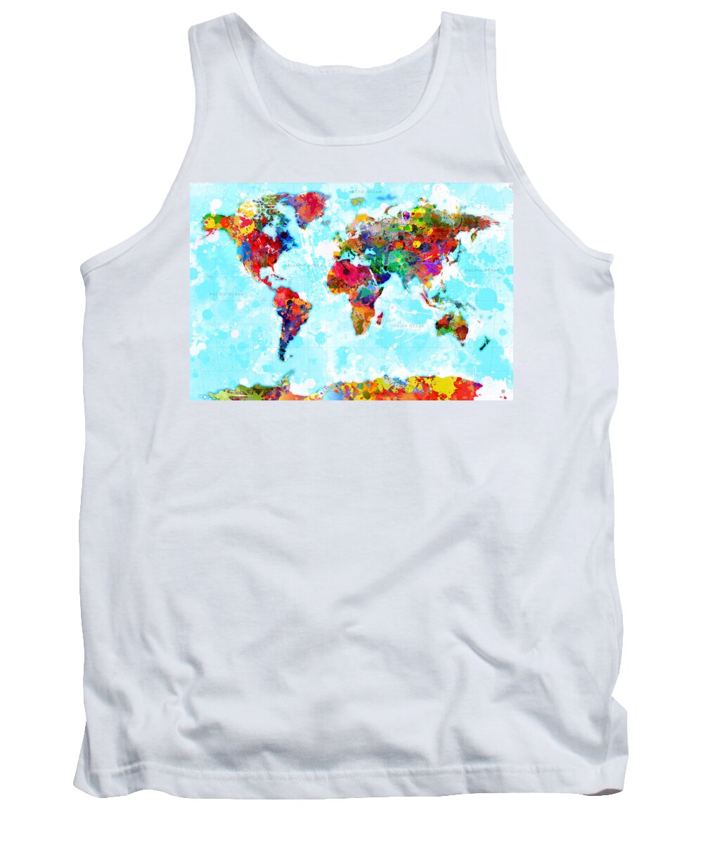 World Tank Top featuring the digital art World Map Spattered Paint by Gary Grayson