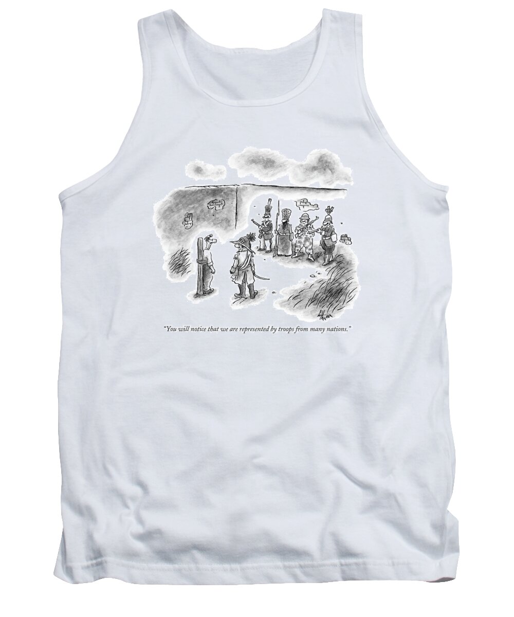 Death War Problems Military Fashion Word Play

(a Firing Squad Tank Top featuring the drawing You Will Notice That We Are Represented By Troops by Frank Cotham