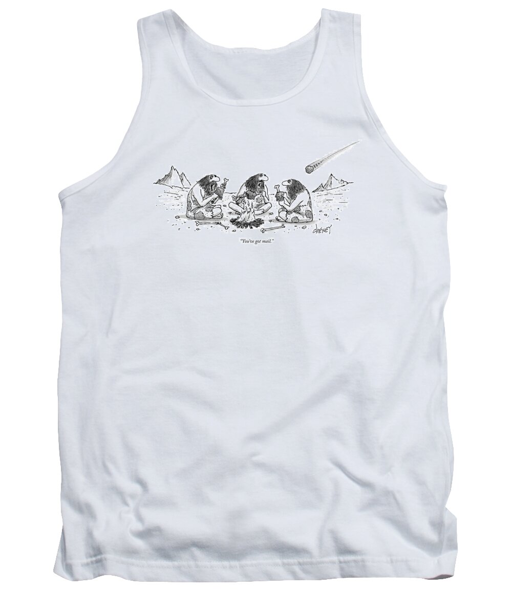 Cavemen Tank Top featuring the drawing You've Got Mail by Tom Cheney