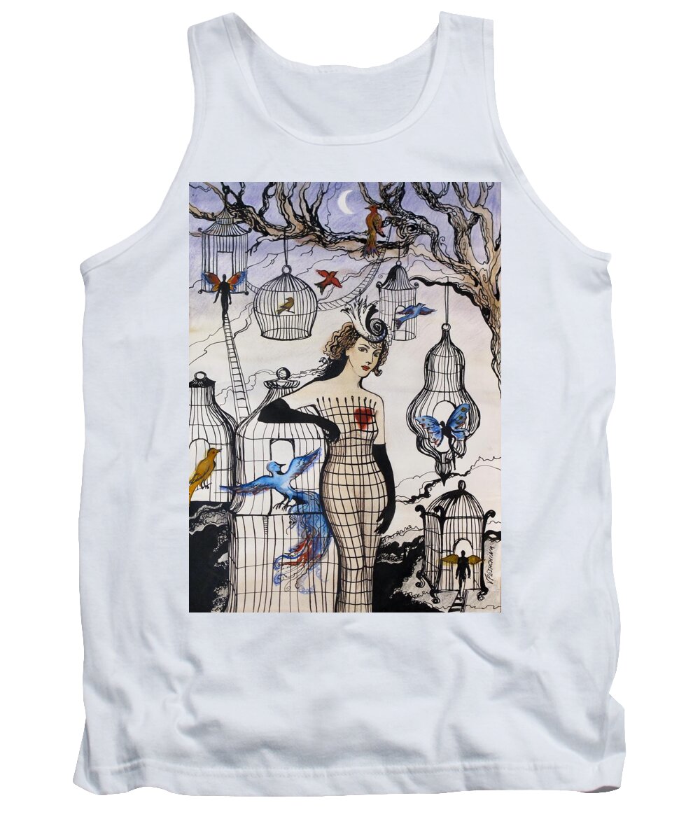 Birds Tank Top featuring the painting Letting go by Valentina Plishchina
