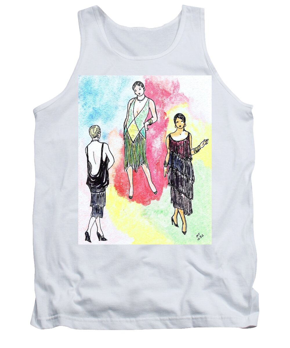 Nostalgia Tank Top featuring the drawing 1920s Gals 2 by Mel Thompson