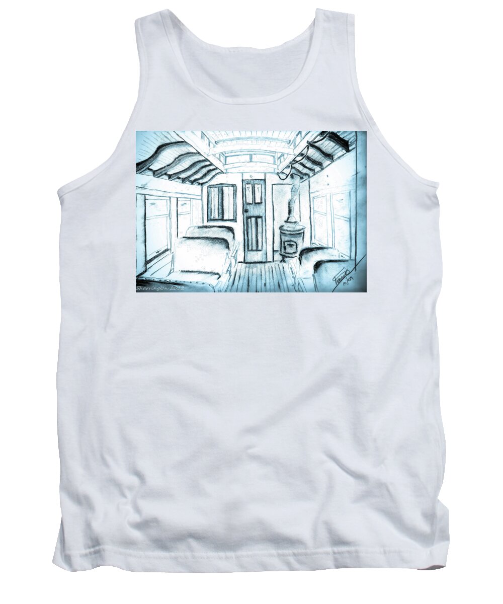 Trains Tank Top featuring the drawing Antique passenger car by Shannon Harrington