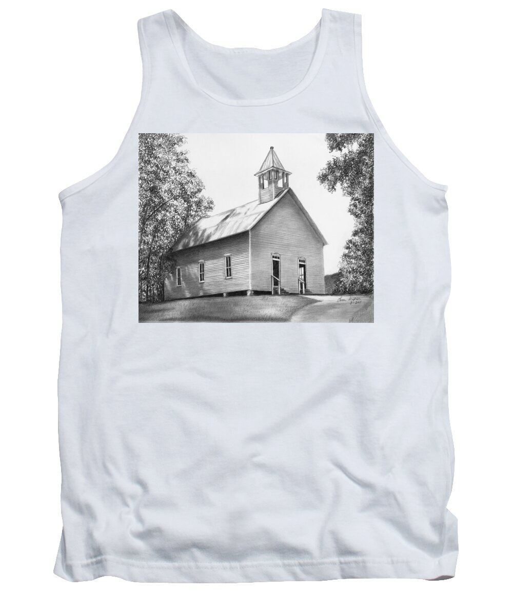 Paper Tank Top featuring the drawing Cades Cove Methodist Church by Lena Auxier