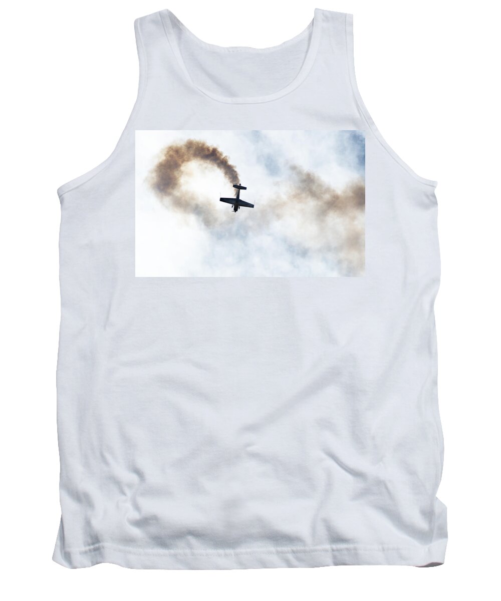 Aerobatic Tank Top featuring the photograph Extra 300 aerobatic plane and smoke trail by Chris Day