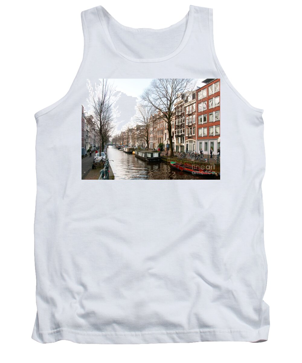 Along The River Tank Top featuring the digital art Homes Along the Canal in Amsterdam by Carol Ailles
