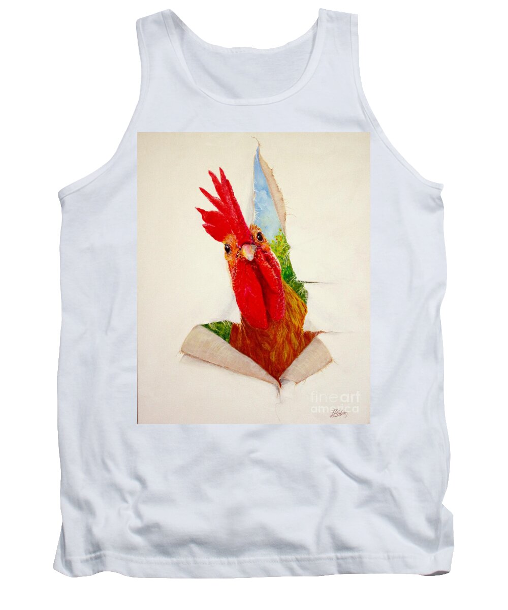 Rooster Tank Top featuring the painting I Had a Breakthrough by Greg and Linda Halom