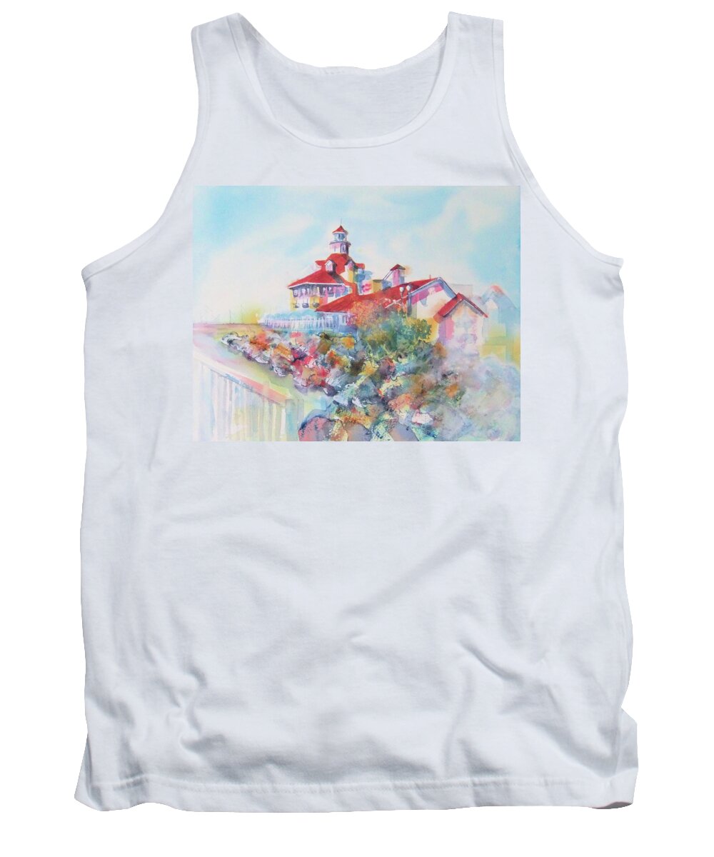 Watercolor Landscape Tank Top featuring the painting Party Time at Parker's Lighthouse by Debbie Lewis