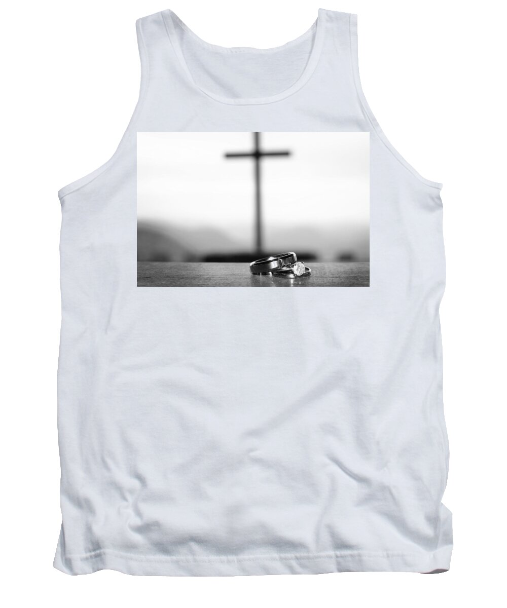 Engagement Tank Top featuring the photograph Rings and Cross by Kelly Hazel