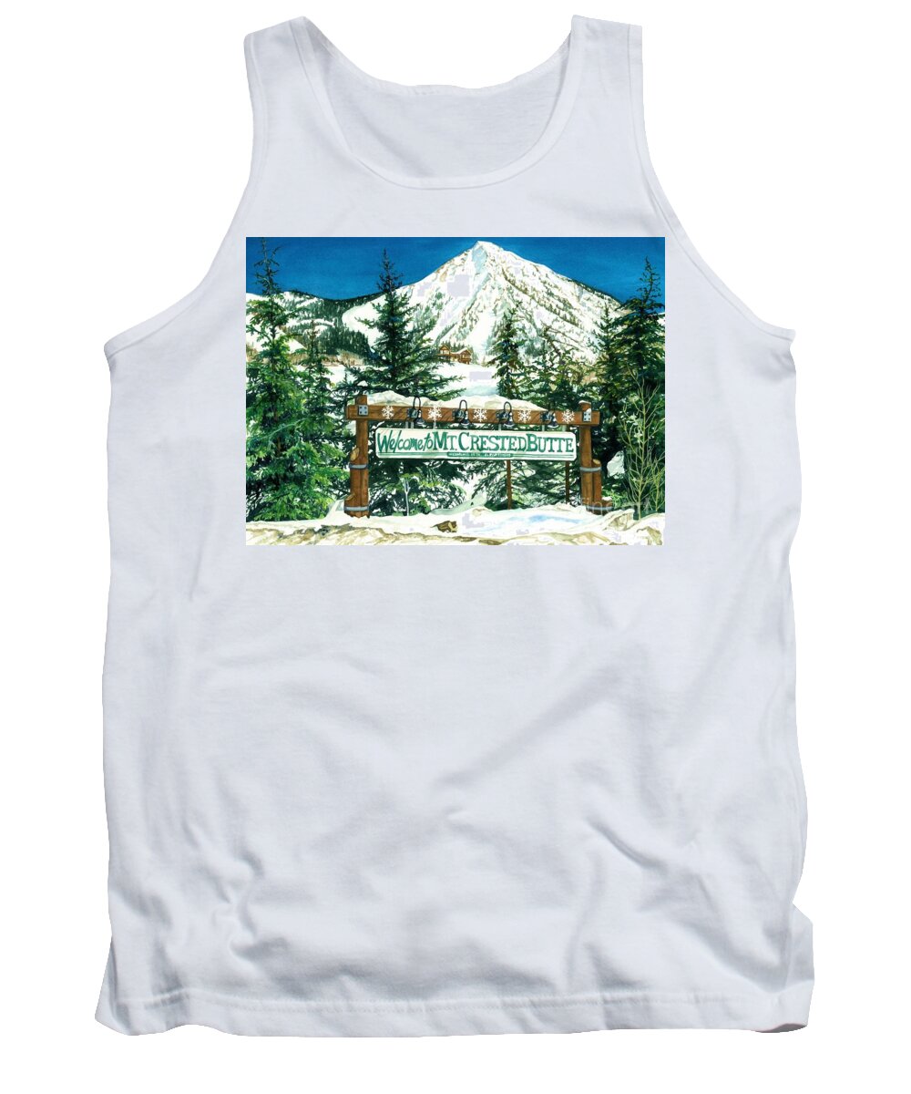Watercolor Trees Tank Top featuring the painting Welcome to the Mountain by Barbara Jewell