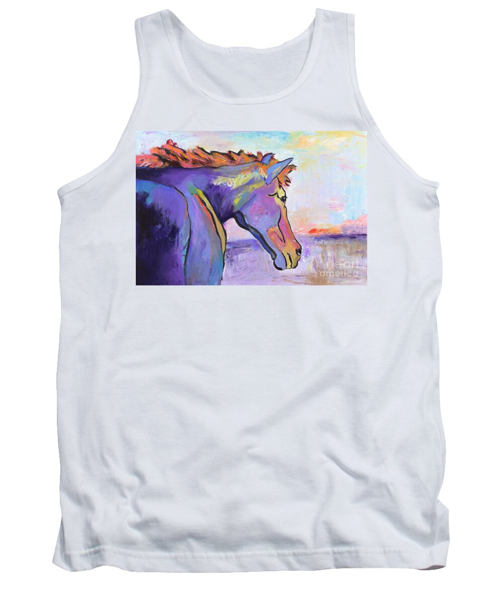 Purple Horse Tank Top featuring the painting Frosty Morning by Pat Saunders-White
