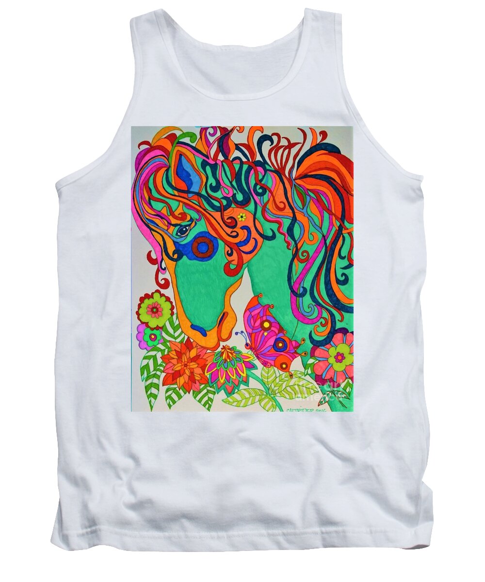 Horse Tank Top featuring the drawing A Rainbow Called Romeo #1 by Alison Caltrider