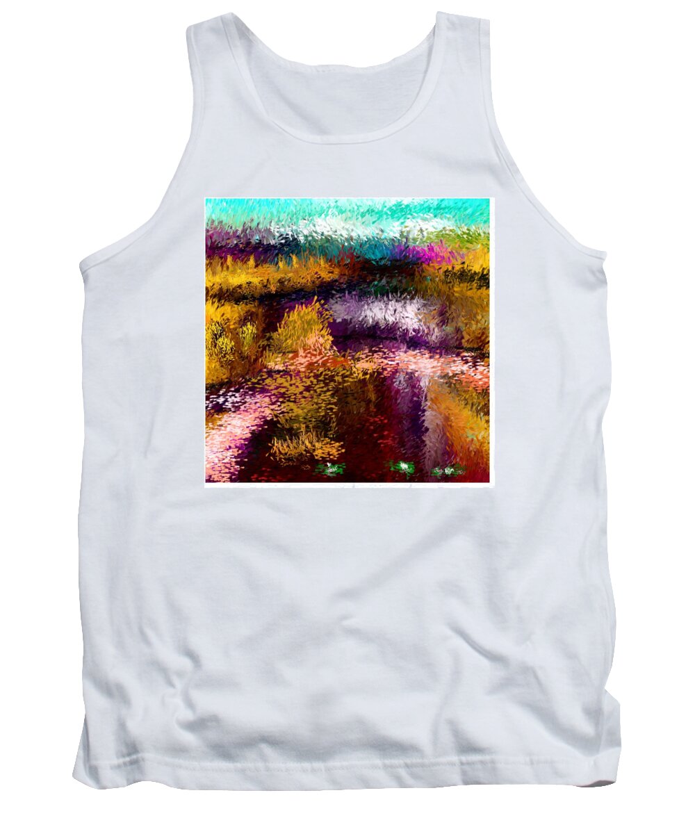 Digital Painting Tank Top featuring the digital art AAW2- evening at the pond #1 by David Lane