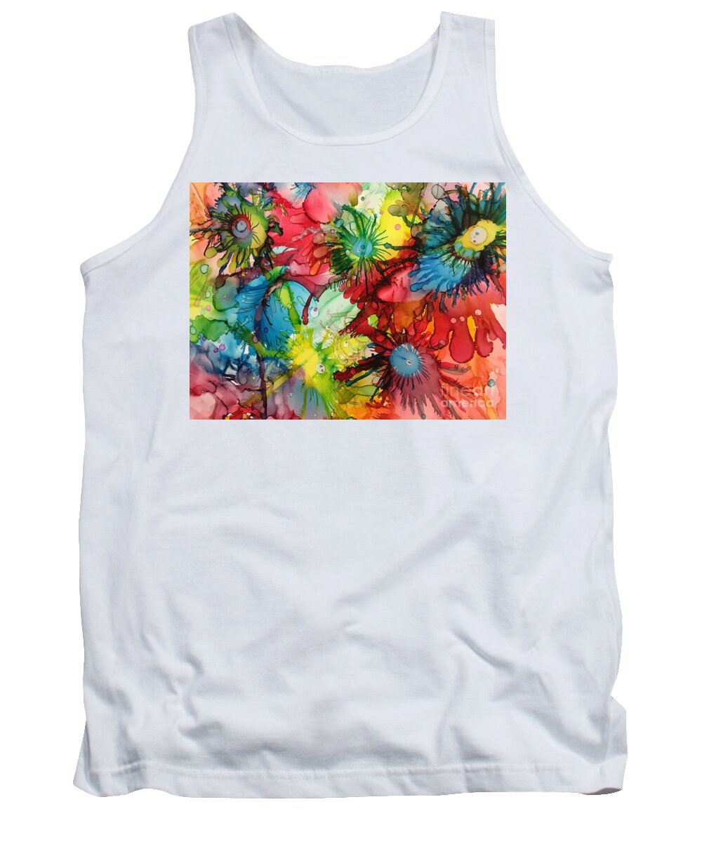 Abstract Flowers Tank Top featuring the painting Happy Talk by Nancy Koehler