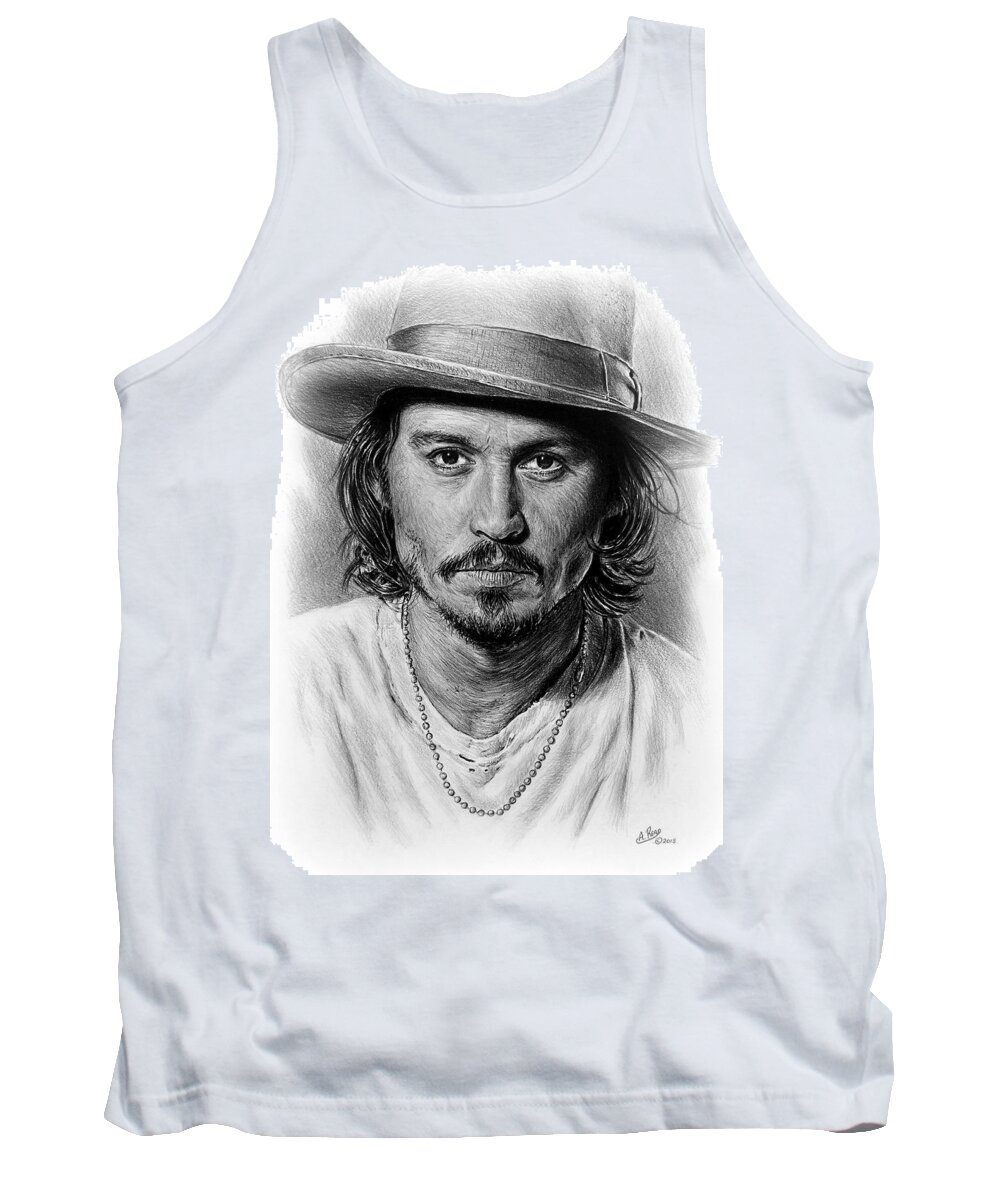 Johnny Depp Tank Top featuring the drawing Johnny Depp #5 by Andrew Read