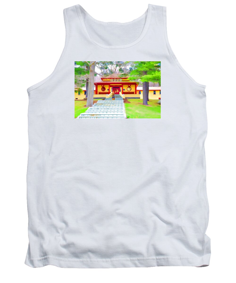 Mahayana Buddhist Temple Tank Top featuring the painting Mahayana Buddhist temple 1 #1 by Jeelan Clark