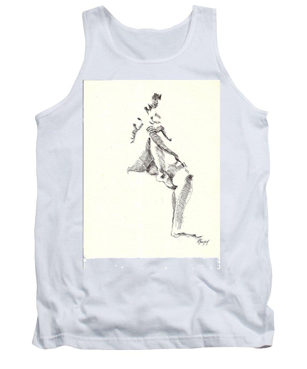 Nude Tank Top featuring the drawing Nude Four #1 by R Allen Swezey