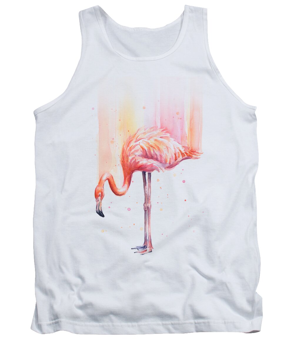 Flamingo Tank Top featuring the painting Pink Flamingo Watercolor Rain by Olga Shvartsur