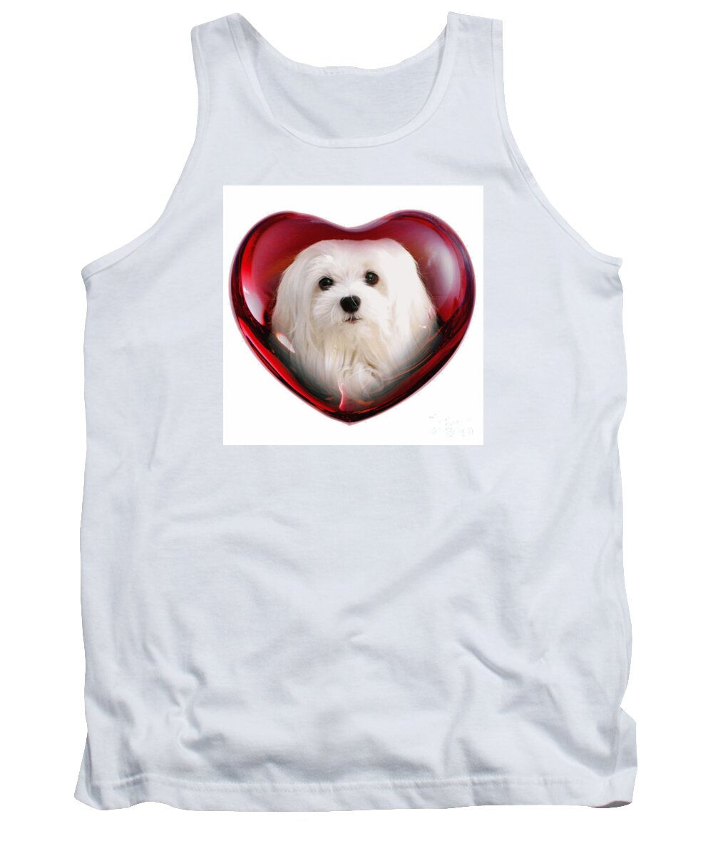 maltese Dog Tank Top featuring the mixed media Snowdrop the Maltese #1 by Morag Bates