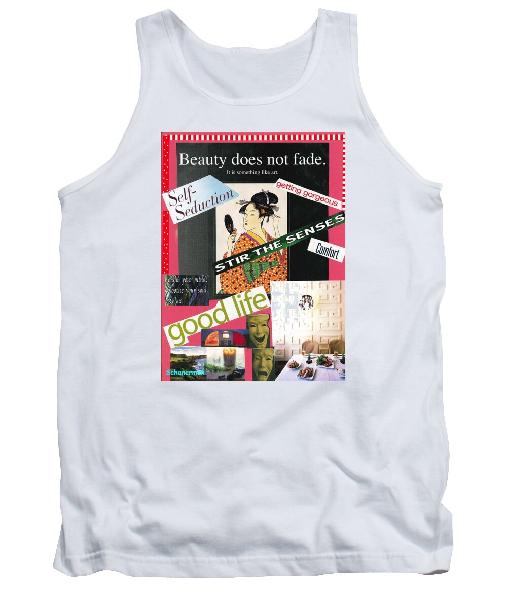 Collage Art Tank Top featuring the mixed media The Essence of Beauty #1 by Susan Schanerman