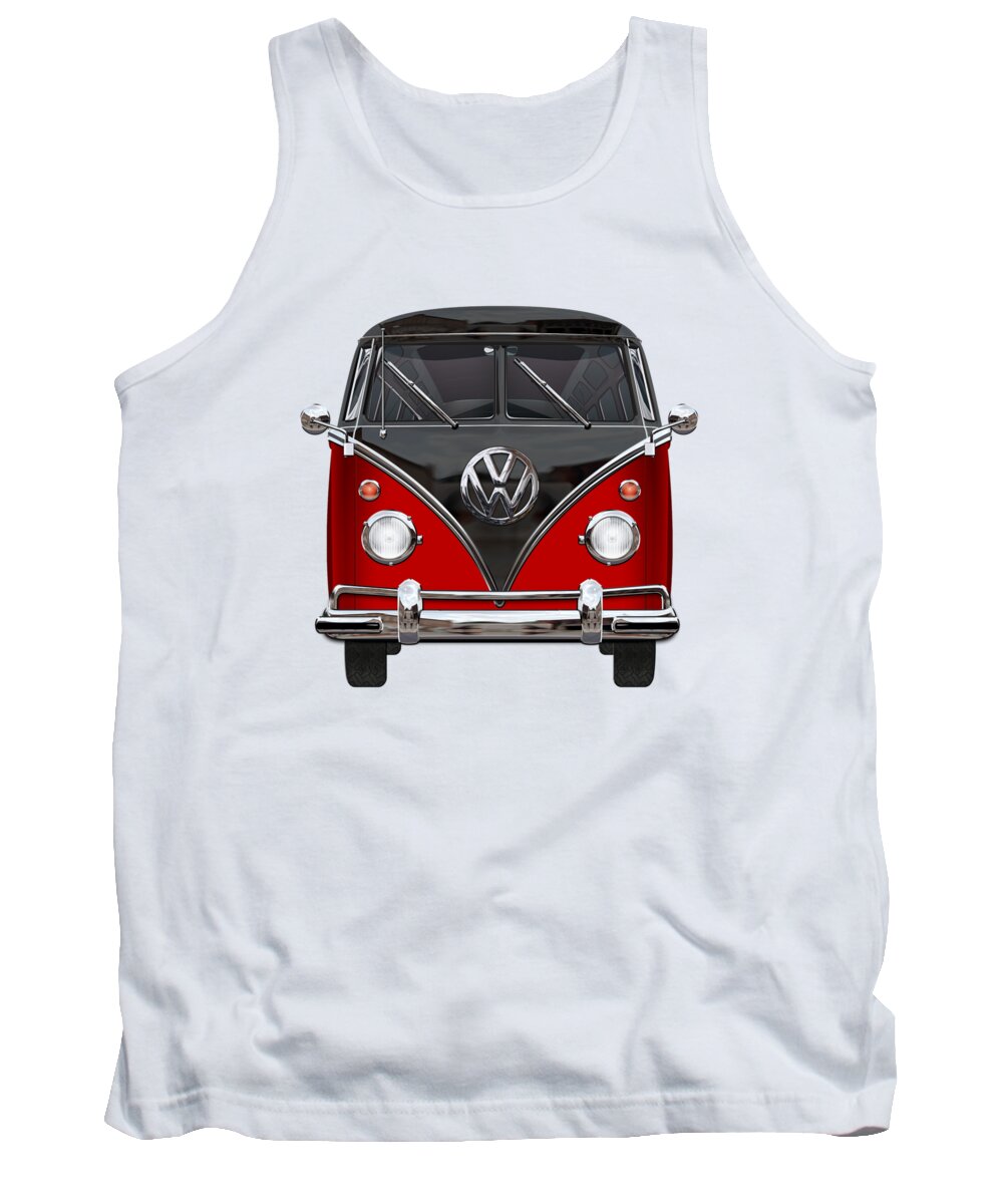 'volkswagen Type 2' Collection By Serge Averbukh Tank Top featuring the photograph Volkswagen Type 2 - Red and Black Volkswagen T 1 Samba Bus on White by Serge Averbukh