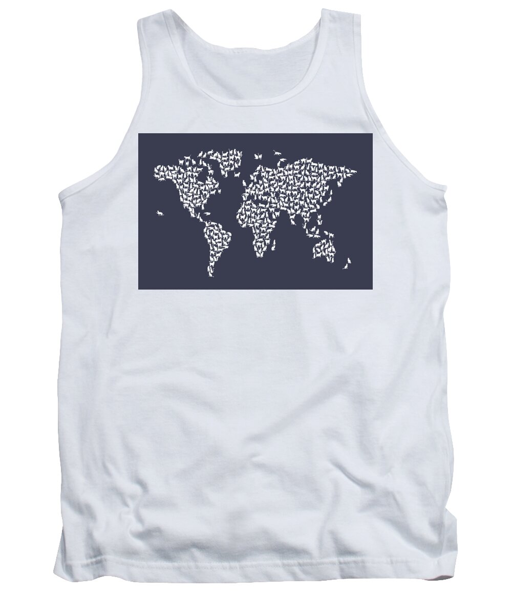 World Map Tank Top featuring the digital art Cats Map of the World Map #14 by Michael Tompsett