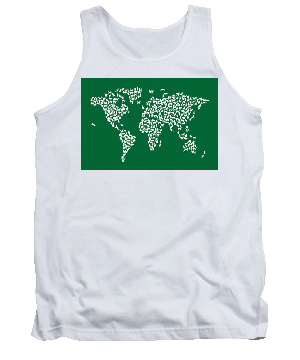 World Map Tank Top featuring the digital art Cats Map of the World Map #16 by Michael Tompsett