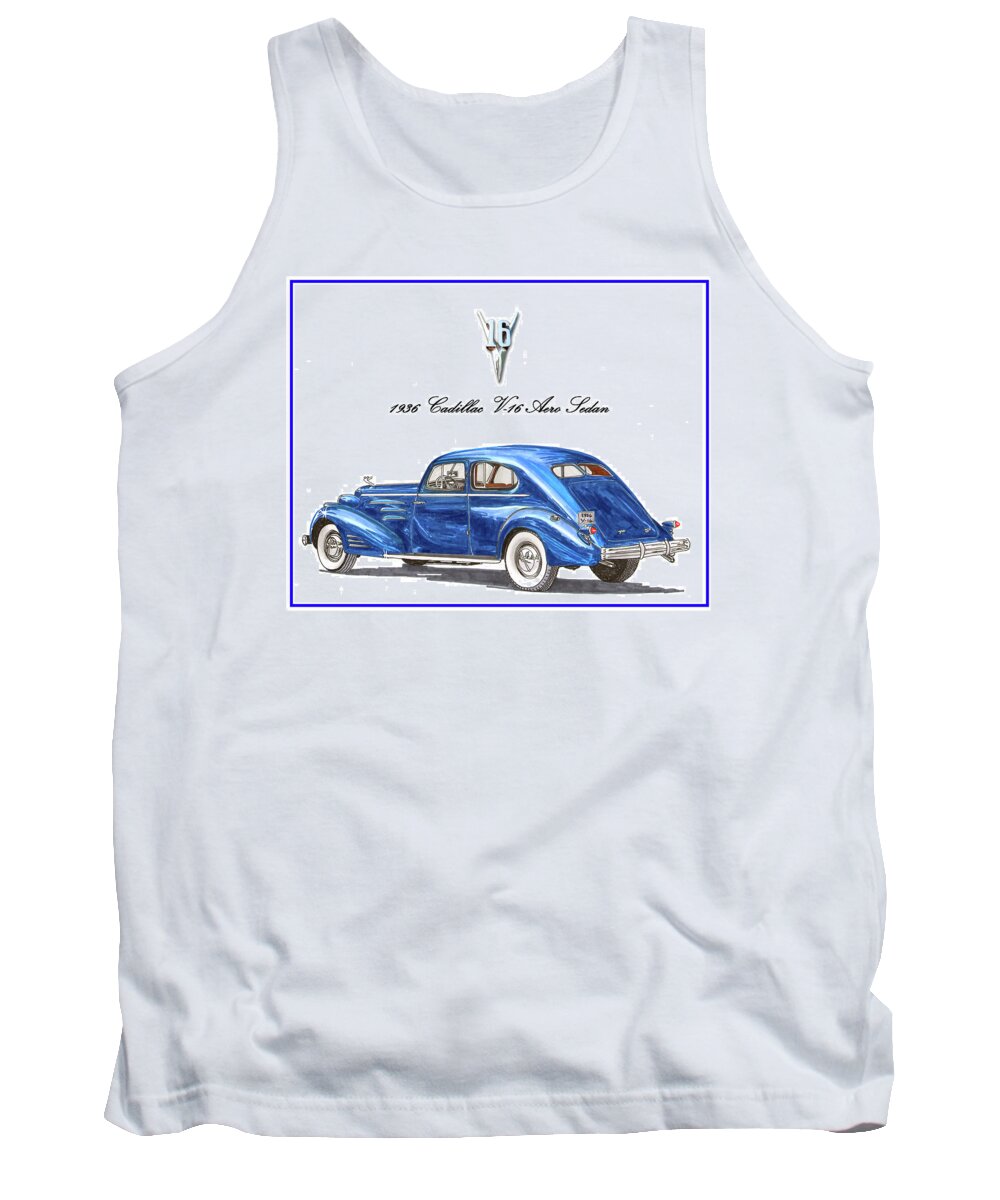 Vintage Luxury Automobiles Tank Top featuring the painting 1936 Cadillac V-16 Aero Coupe by Jack Pumphrey