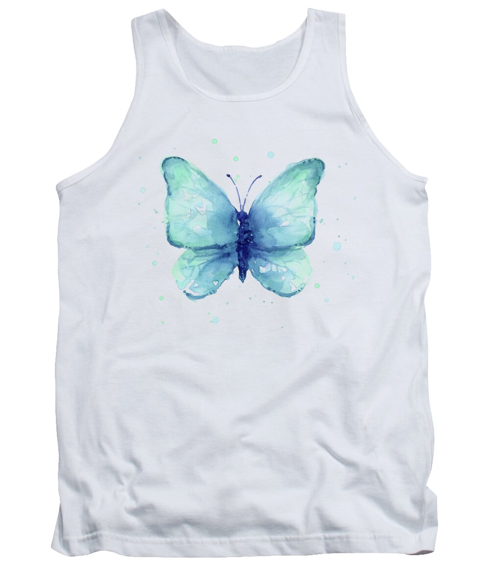 Blue Tank Top featuring the painting Blue Butterfly Watercolor by Olga Shvartsur