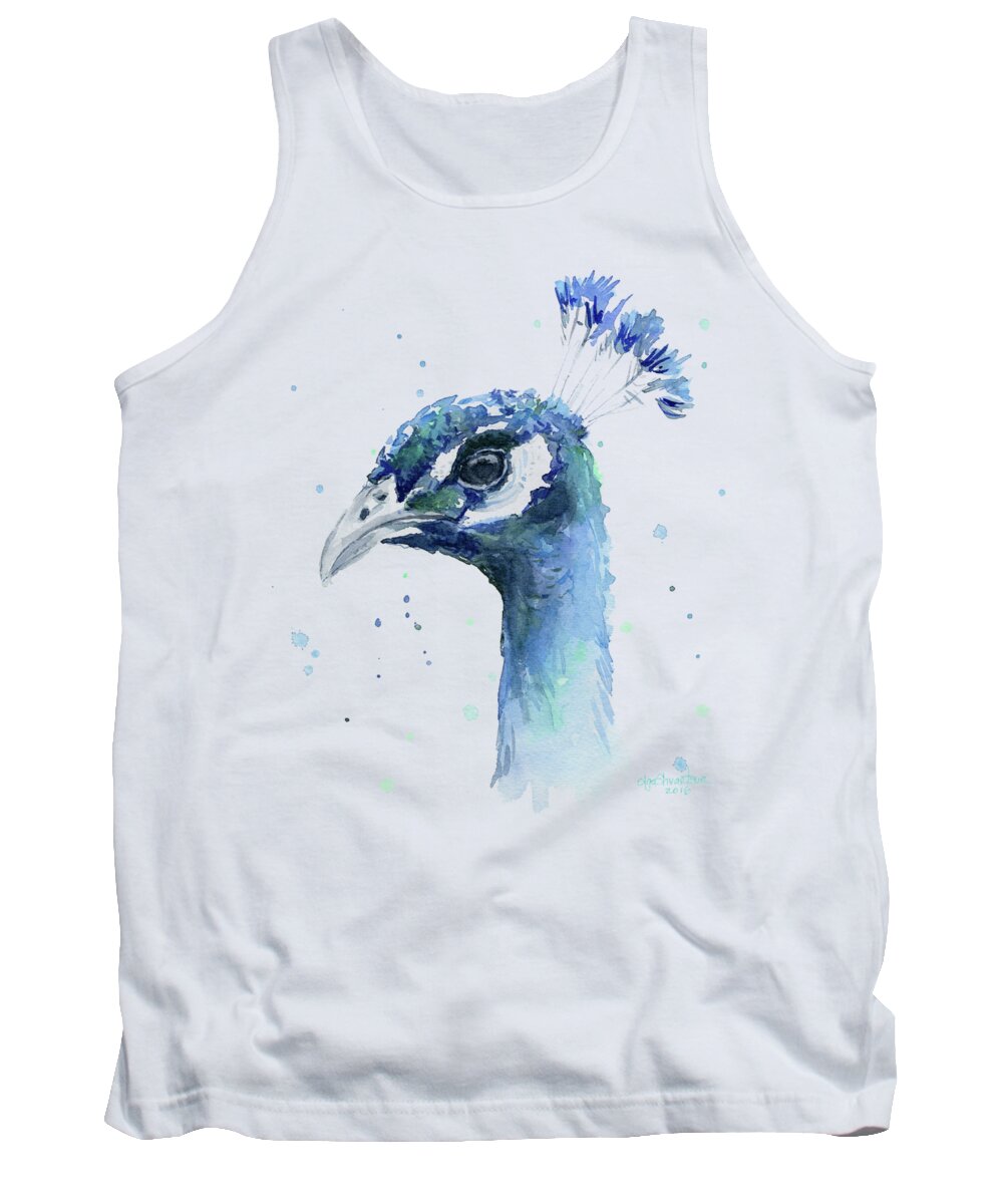 Peacock Tank Top featuring the painting Peacock Watercolor by Olga Shvartsur