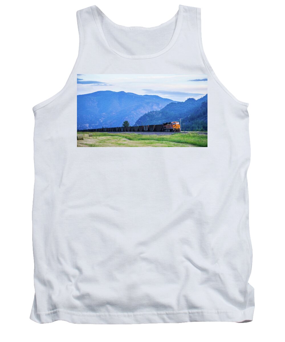 Bnsf Tank Top featuring the photograph Train Moving Through Flathead Reservation In Montana Mountains #2 by Alex Grichenko