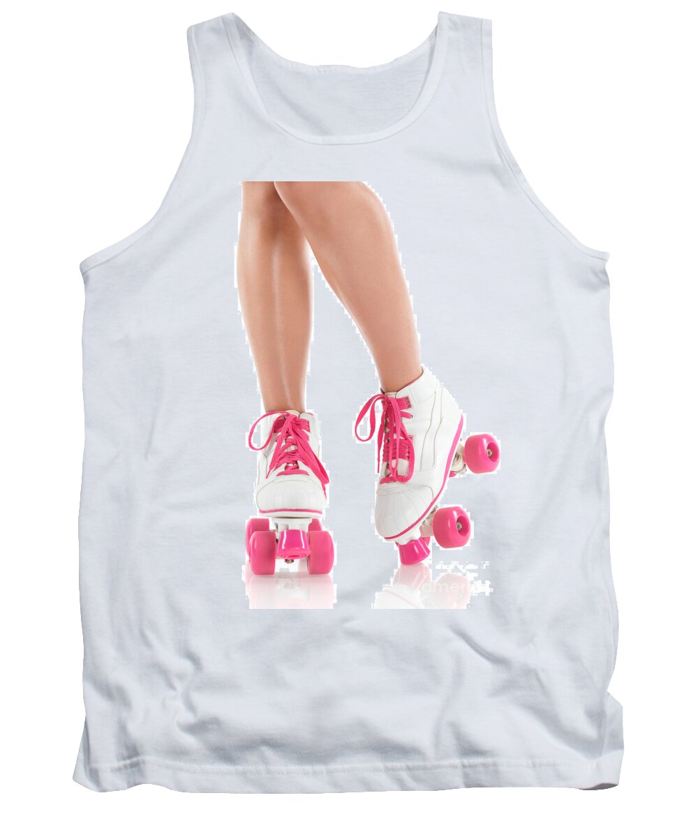 Roller Skates Tank Top featuring the photograph Young Woman Wearing Roller Derby Skates #2 by Maxim Images Exquisite Prints