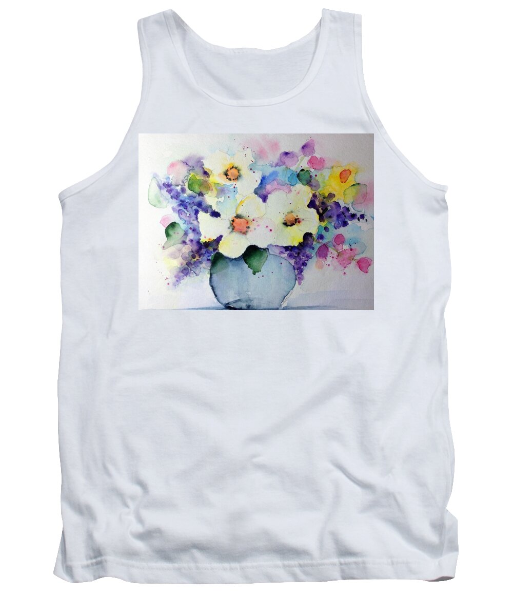 Three White Flowers Tank Top featuring the painting Bouquet #1 by Britta Zehm