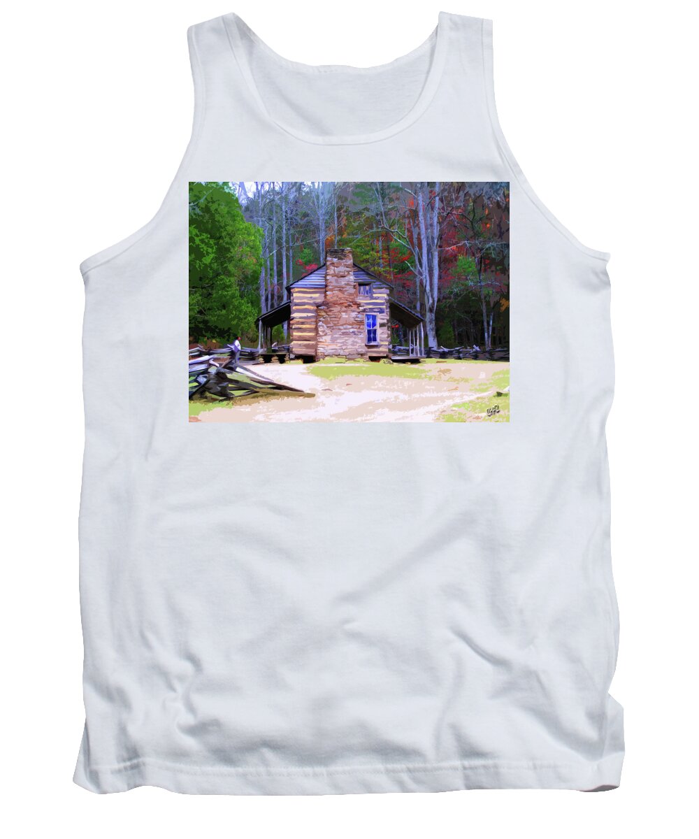 Log Cabin Tank Top featuring the painting A Place in the Woods by CHAZ Daugherty