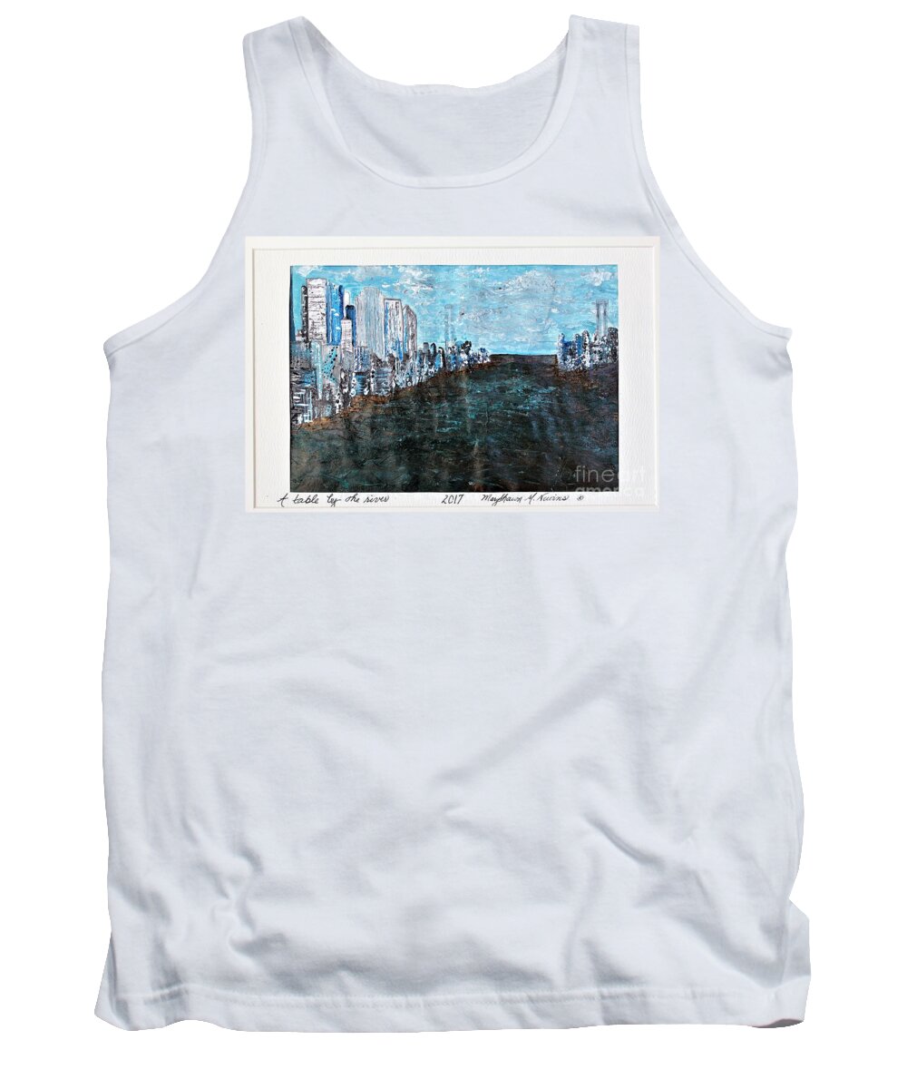 Manhattan Skyline Tank Top featuring the painting A Table with a View by Mary Shawn Newins