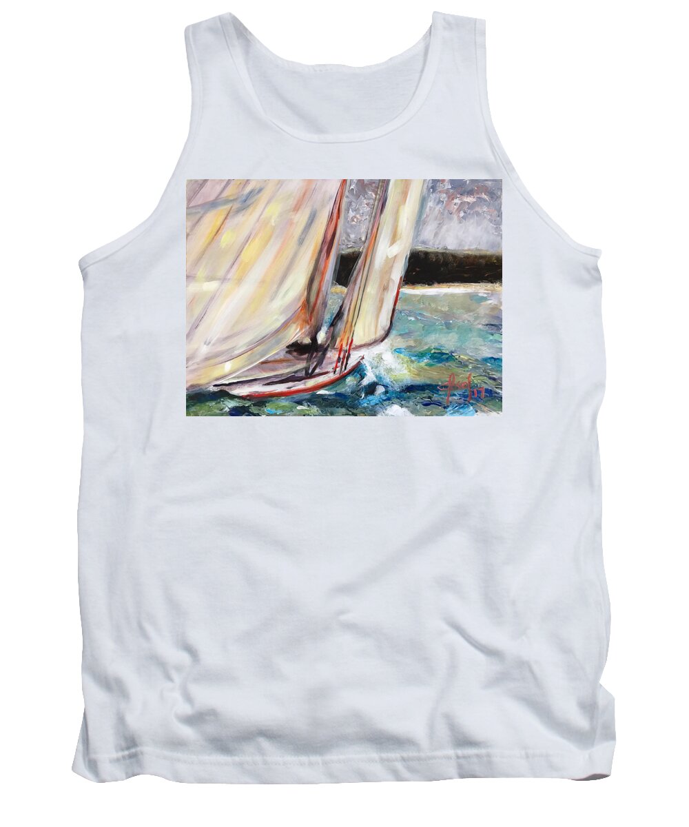 Abaco Tank Top featuring the painting Abaco Dinghy Race II by Josef Kelly