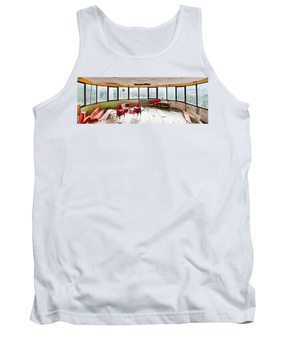 Abandoned Building Tank Top featuring the photograph Abandoned tower restaurant - Urban panorama by Dirk Ercken