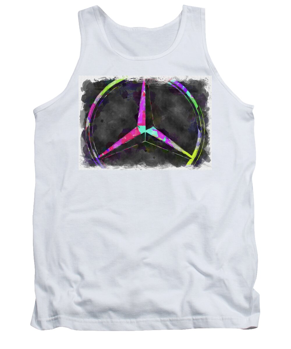 Mercedes Benz Tank Top featuring the photograph Abstract Mercedes Benz Logo Watercolor by Ricky Barnard