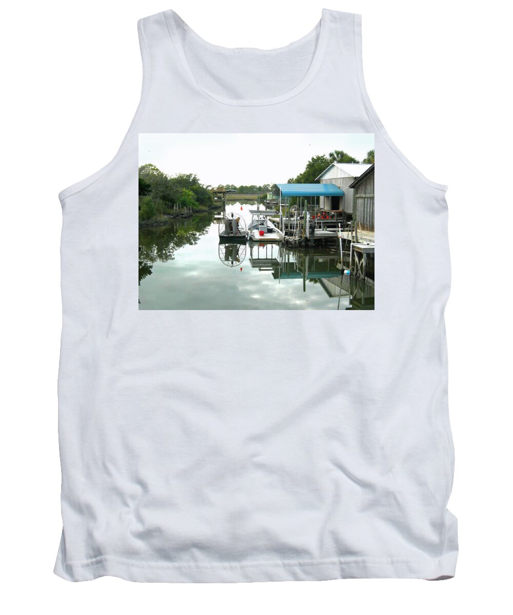 Airboat Tank Top featuring the photograph Airboat Fishing for a Living by Deborah Ferree