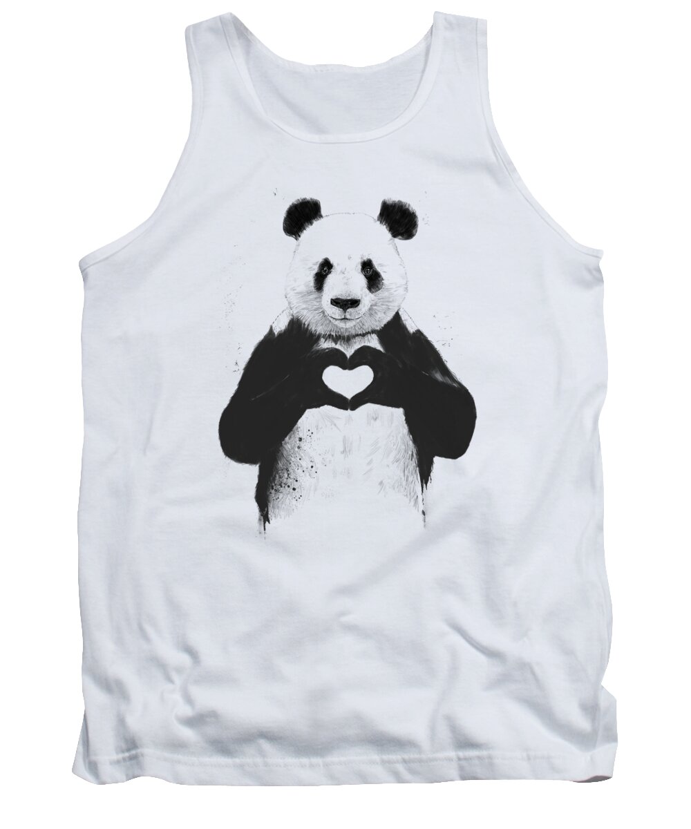 Panda Tank Top featuring the painting All you need is love by Balazs Solti